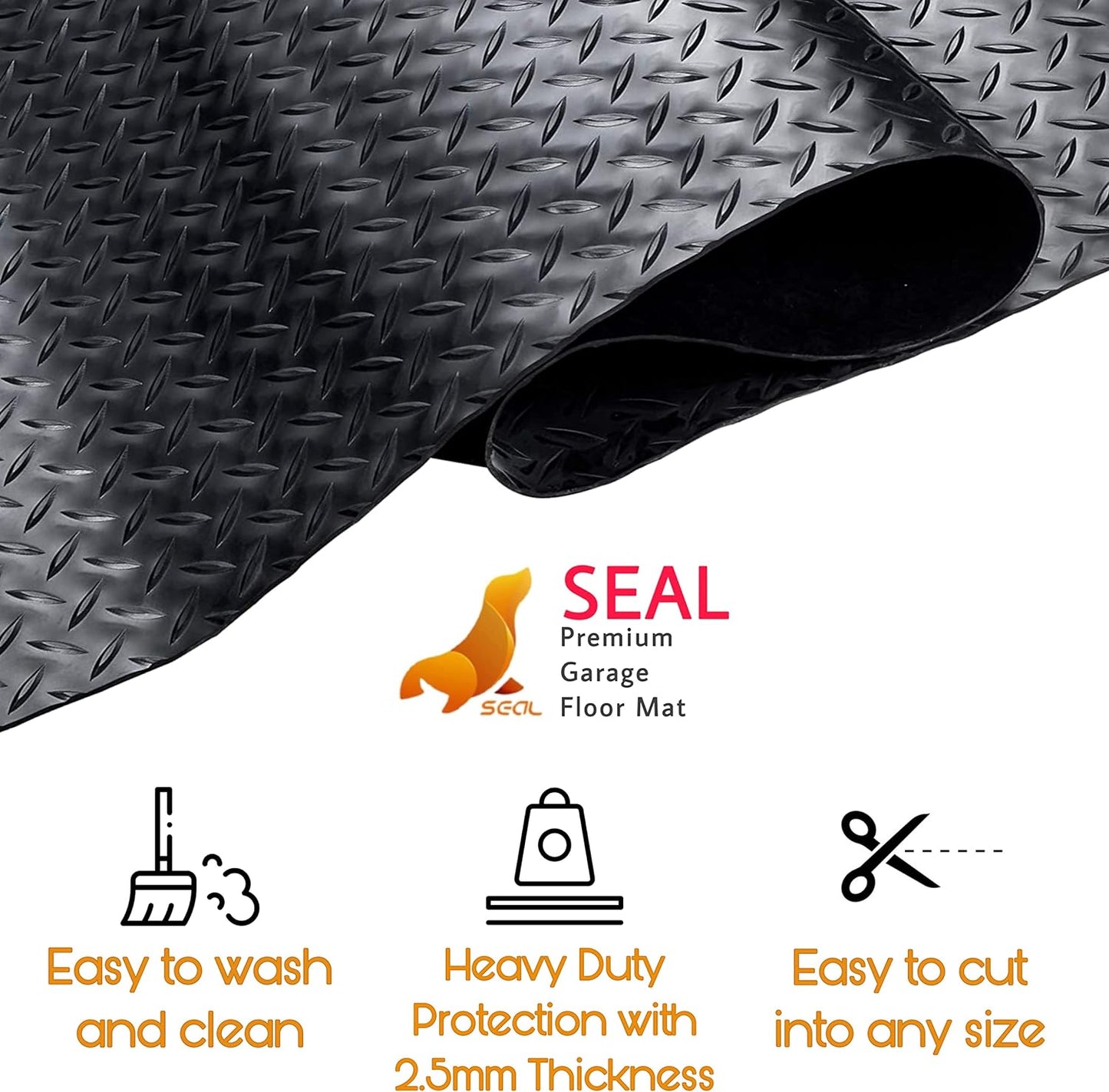 SEAL 4 x 10 Ft Premium Garage Floor Mat, 2.8mm Thick Black (Embossed Diamond Plate)